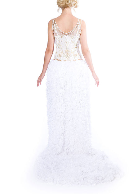 Rochie de mireasa asimetrica din broderie manuala, Rosalba