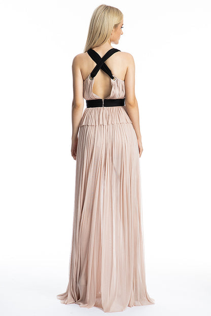 Rochie lunga, de seara, din matase naturala cu spate gol R21S19