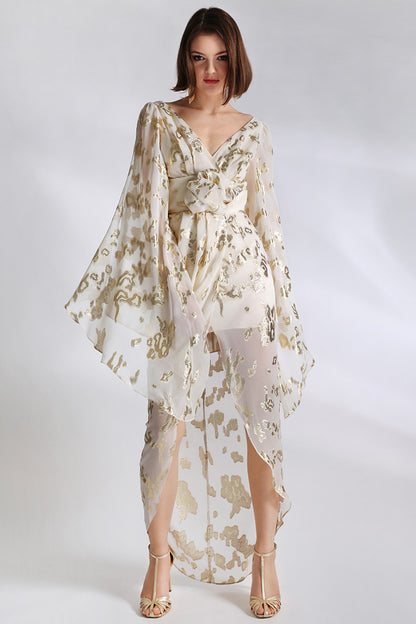 Rochie lunga din matase cu gold si cu maneci largi Kale