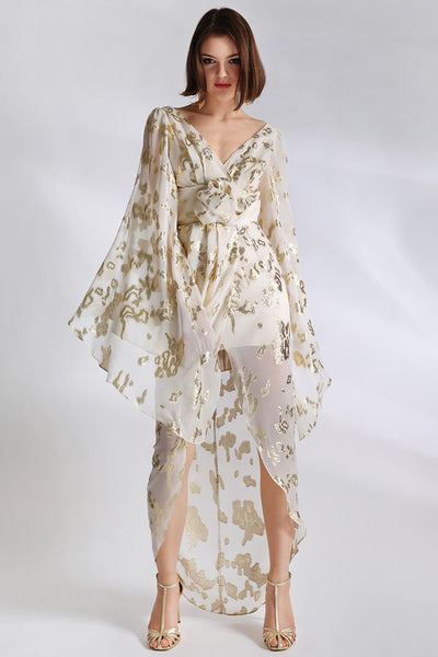 Rochie lunga din matase cu gold si cu maneci largi Kale