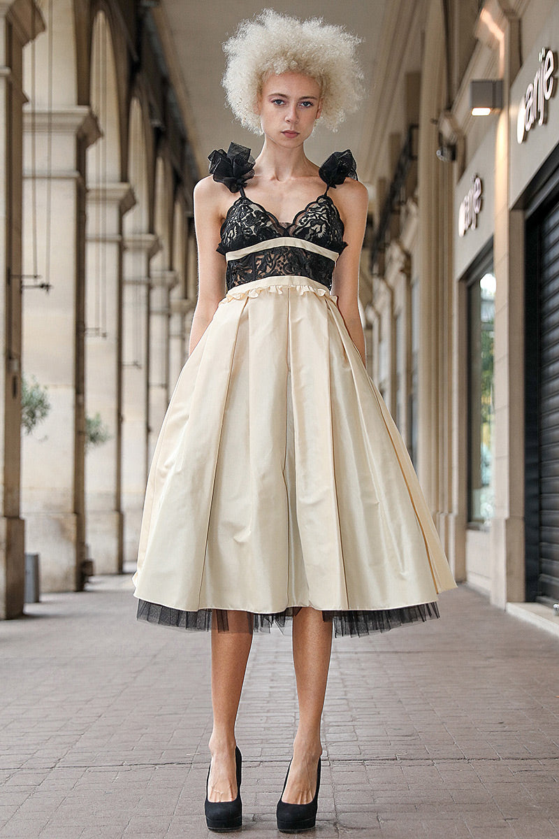 Rochie midi de ocazie cu corsaj de dantela si tafta. R27S18