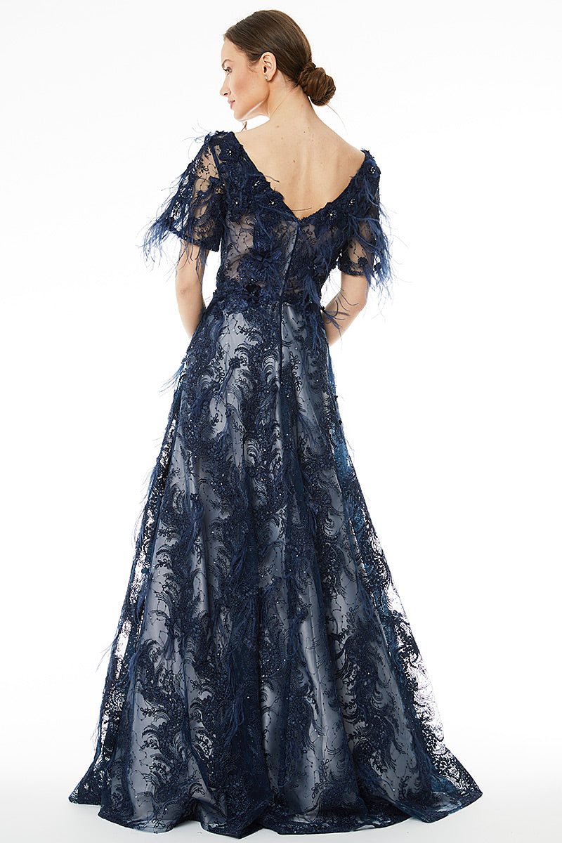 Rochie tip printesa lunga cu dantele si pene R29H20