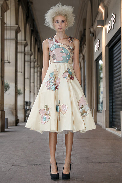 Rochie midi de seara cu broderie manuala si matase R2S18