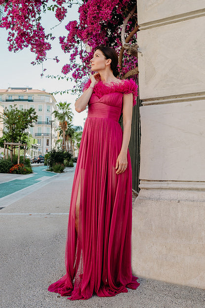 Rochie lunga de matase cu umerii goi Magic