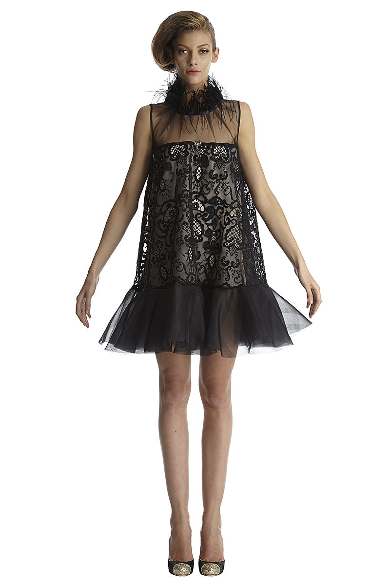 Rochie scurta de ocazie scurta din dantela si pene R34H17