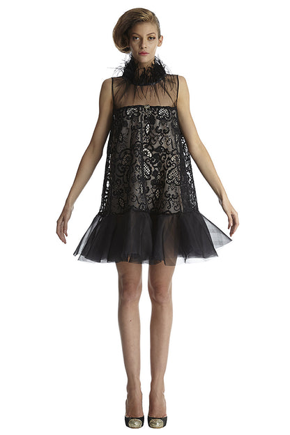 Rochie scurta de ocazie scurta din dantela si pene R34H17