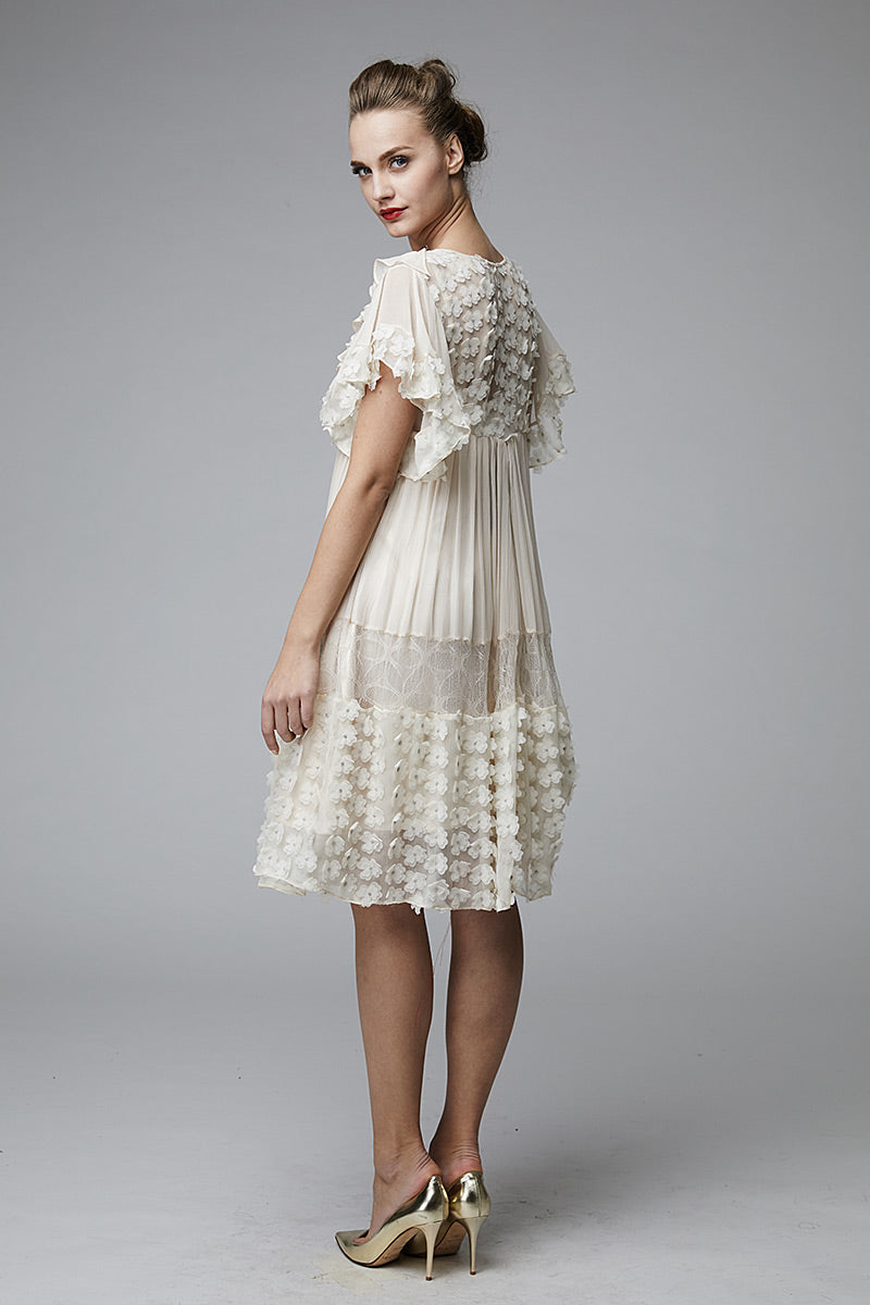 Rochie de zi de matase cu flori si maneci scurte R40S17