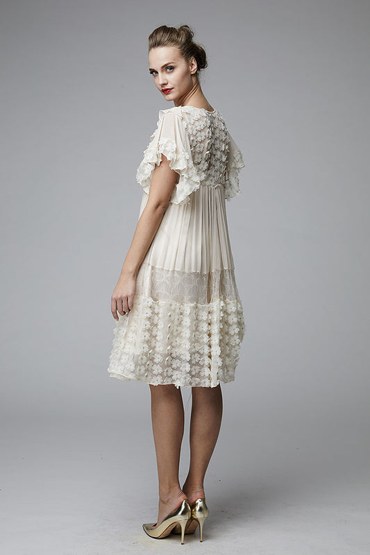 Rochie de zi de matase cu flori si maneci scurte R40S17