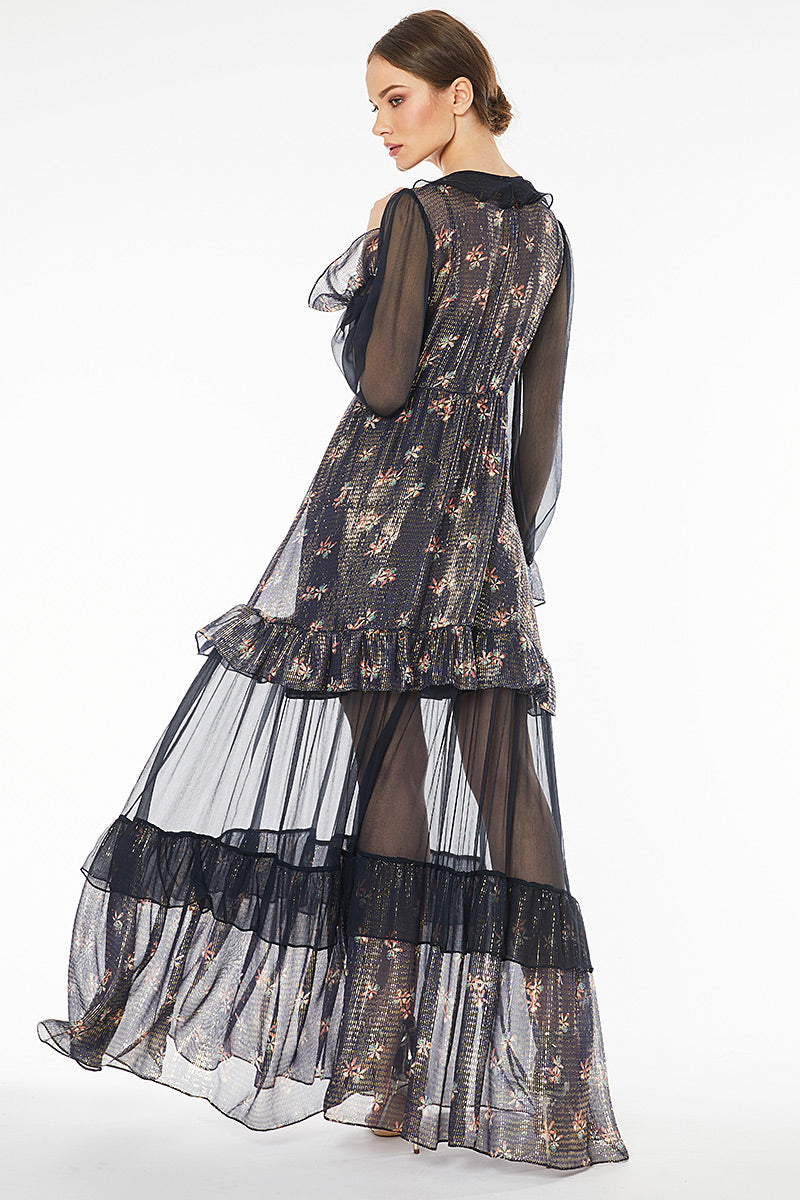 Rochie lunga de matase albastra R48H17BLUE