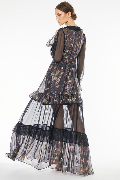 Rochie lunga de matase albastra R48H17BLUE