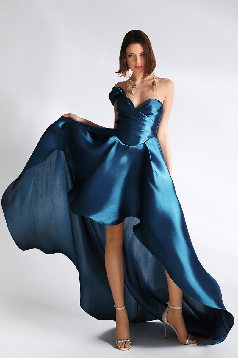 Rochie de seara din tafta asimetrica cu corset Succes