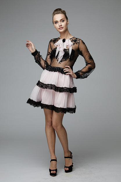 Rochie midi de ocazie eleganta de matase naturala si dantela Camelia