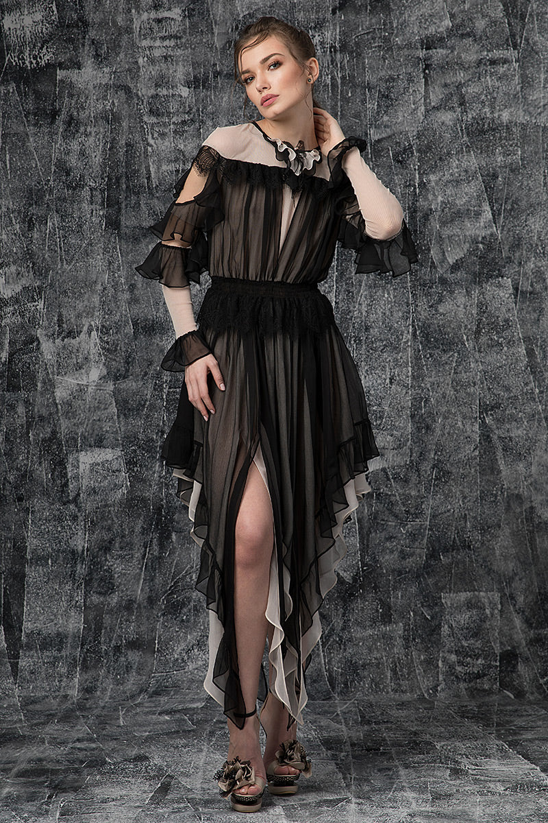 Rochie eleganta de matase naturala midi asimetrica Natalia