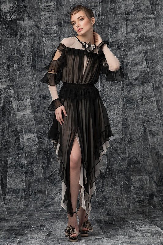 Rochie eleganta de matase naturala midi asimetrica Natalia