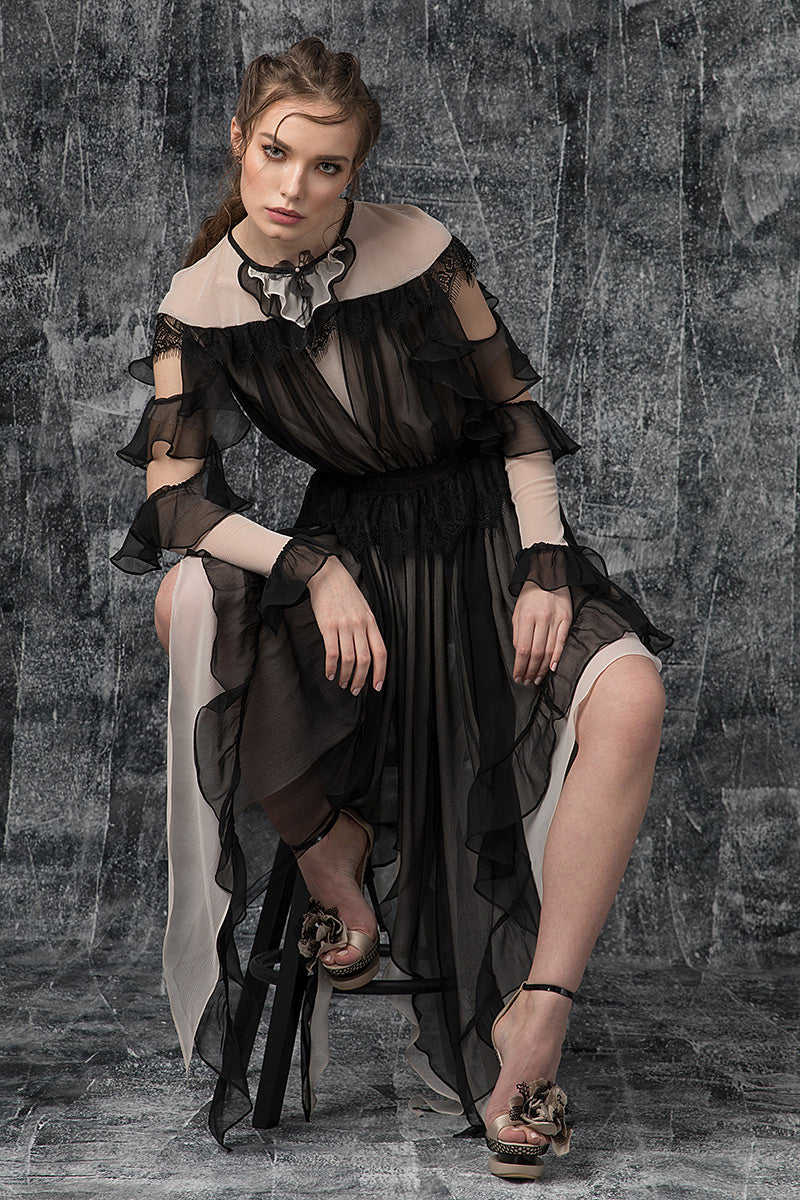 Rochie eleganta de matase naturala midi asimetrica Natalia