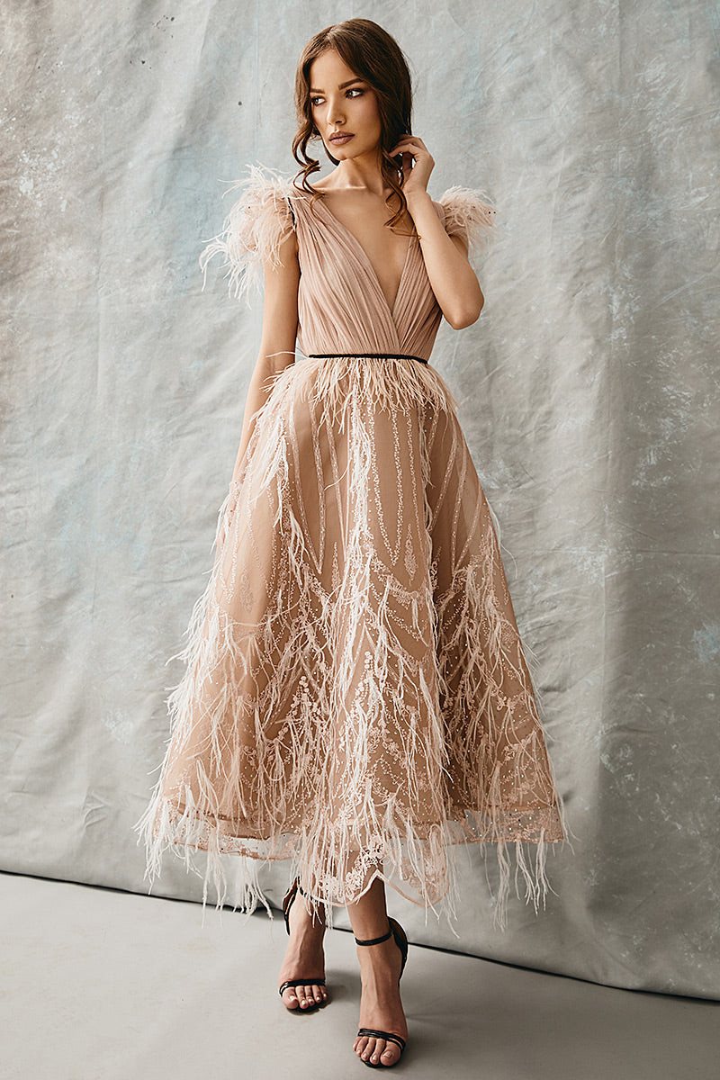Rochie midi de ocazie de dantela si matase natutala R4H20