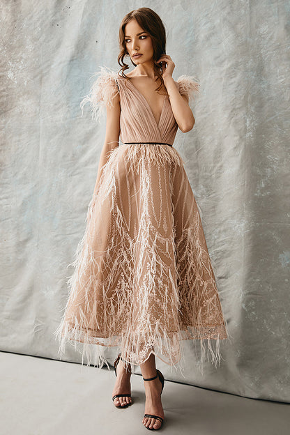 Rochie midi de ocazie de dantela si matase natutala R4H20