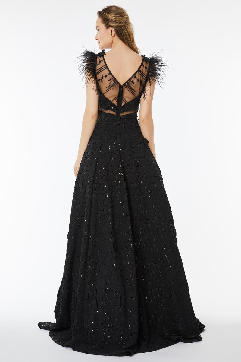 Rochie lunga de seara de lux in forma de A, din broderie si dantela  Piana R4H21