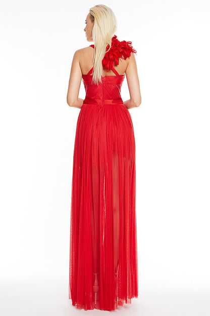 Dafine rochie lunga asimetrica din matase si dantela