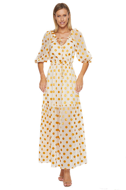 Rochie eleganta lunga de matase R4S21GOLD