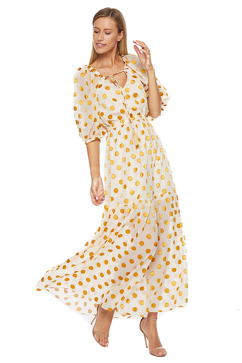 Rochie eleganta lunga de matase R4S21GOLD