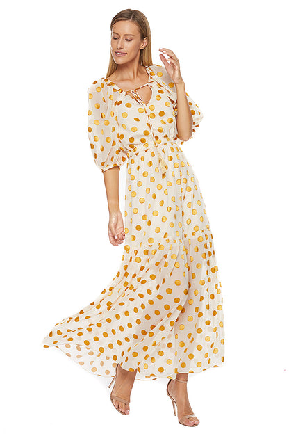 Rochie eleganta lunga de matase R4S21GOLD