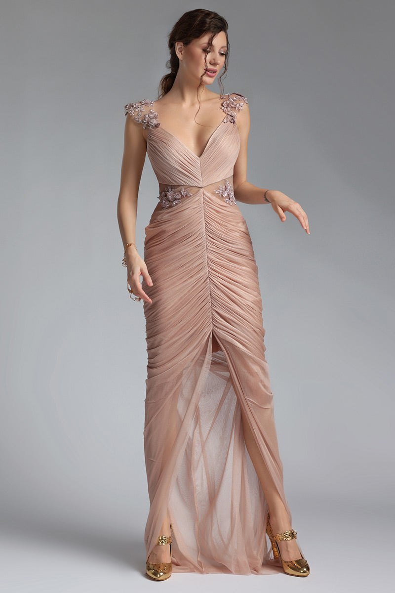 Napoli, Rochie de seară din mătase naturală cu dantelă prețioasă