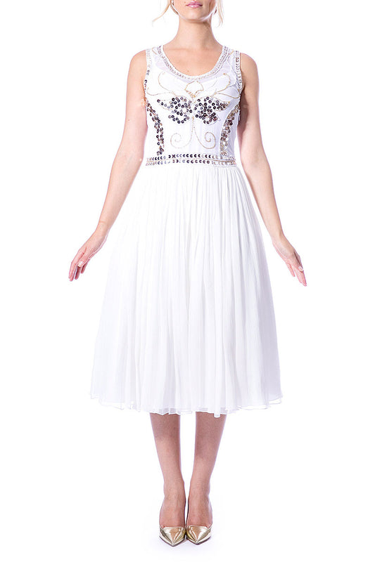 Rochie de mireasa midi din dantela si broderie manuala si matase naturala Luna