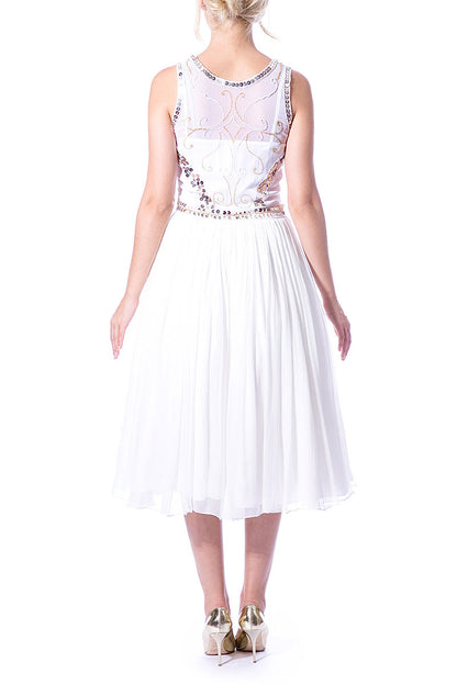 Rochie de mireasa midi din dantela si broderie manuala si matase naturala Luna