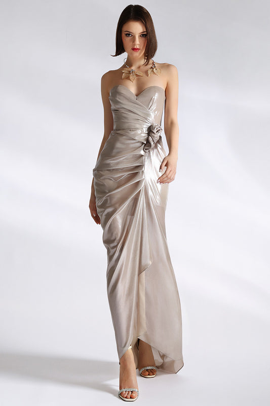 Rochie de seara lunga cu corsaj Golden asimetrica