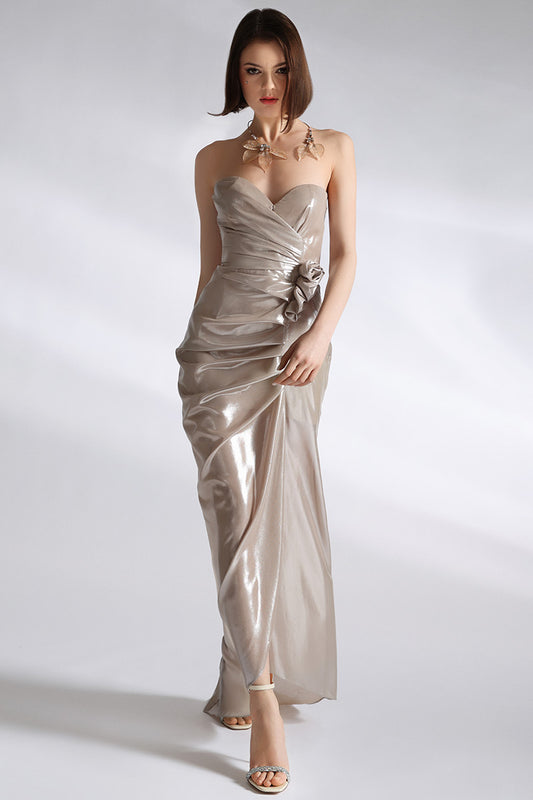 Rochie de seara lunga cu corsaj Golden asimetrica