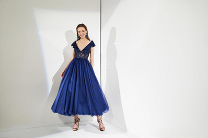 Rochie de ocazie midi  din dantela si matase R5H21