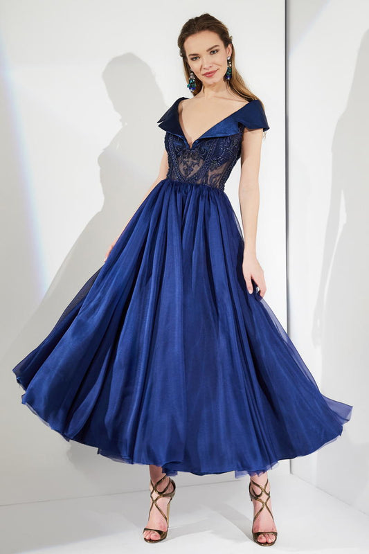 Rochie de ocazie midi  din dantela si matase R5H21