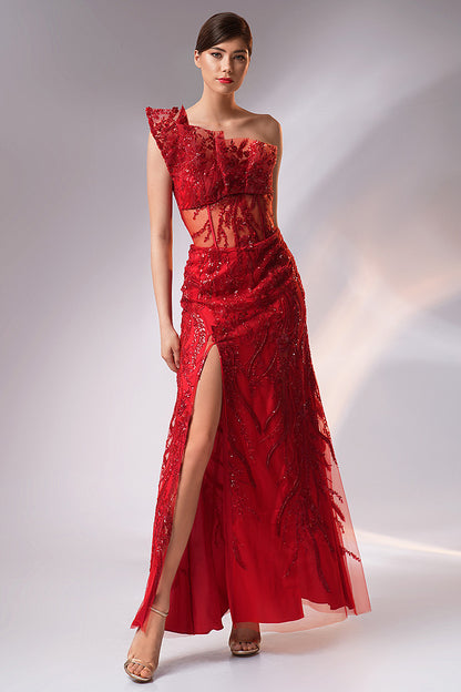 Rochie de seara cu dantela rosie si corset R5h24 Redcristal