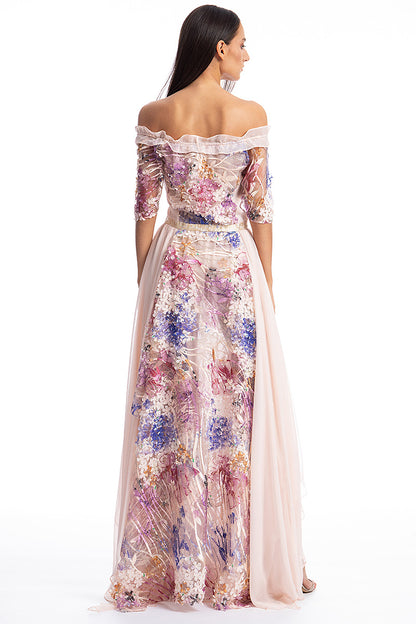 Rochie de ocazie de matase naturala si dantela, lunga, eleganta  R5S19