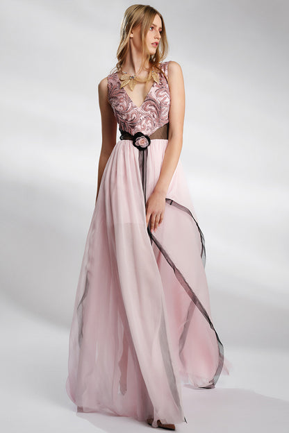 Rochie de seara eleganta din matase naturala si dantela fluida, Auria