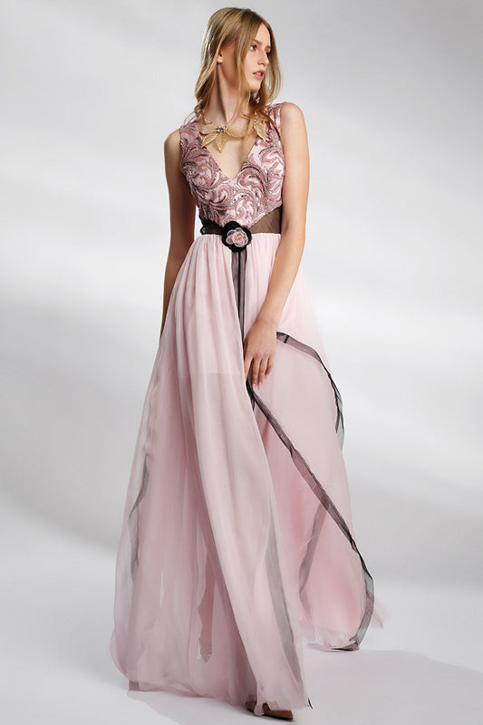 Rochie de seara eleganta din matase naturala si dantela fluida, Auria