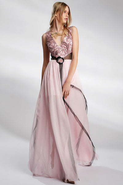 Rochie de seara eleganta din matase naturala si dantela fluida, Auria