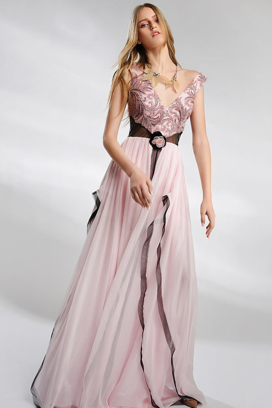 Rochie de seara eleganta din matase naturala si dantela fluida, Auria