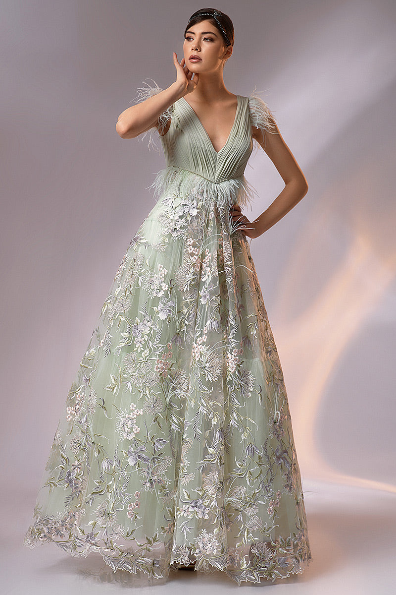 Rochie de seara eleganta din dantela si matase naturala Flowerjade