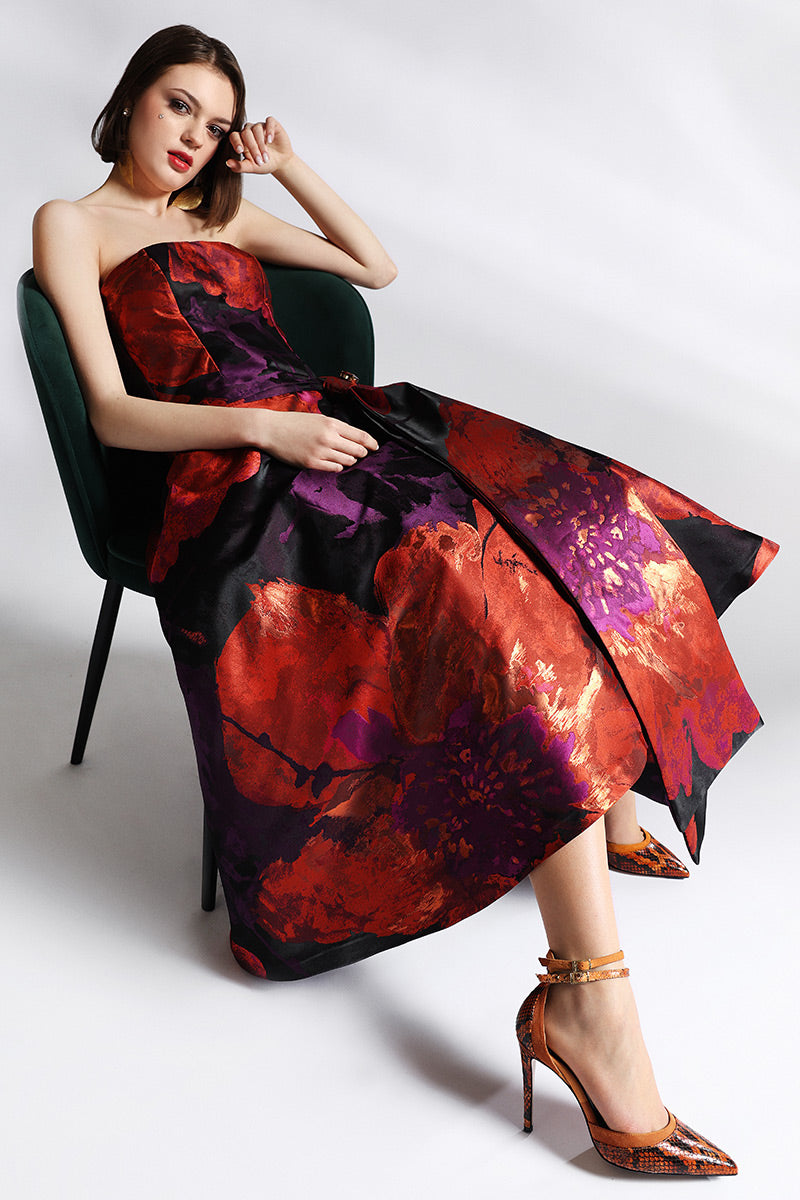 Rochia de ocazie midi din tafta cu corset in forma de A, Freedom