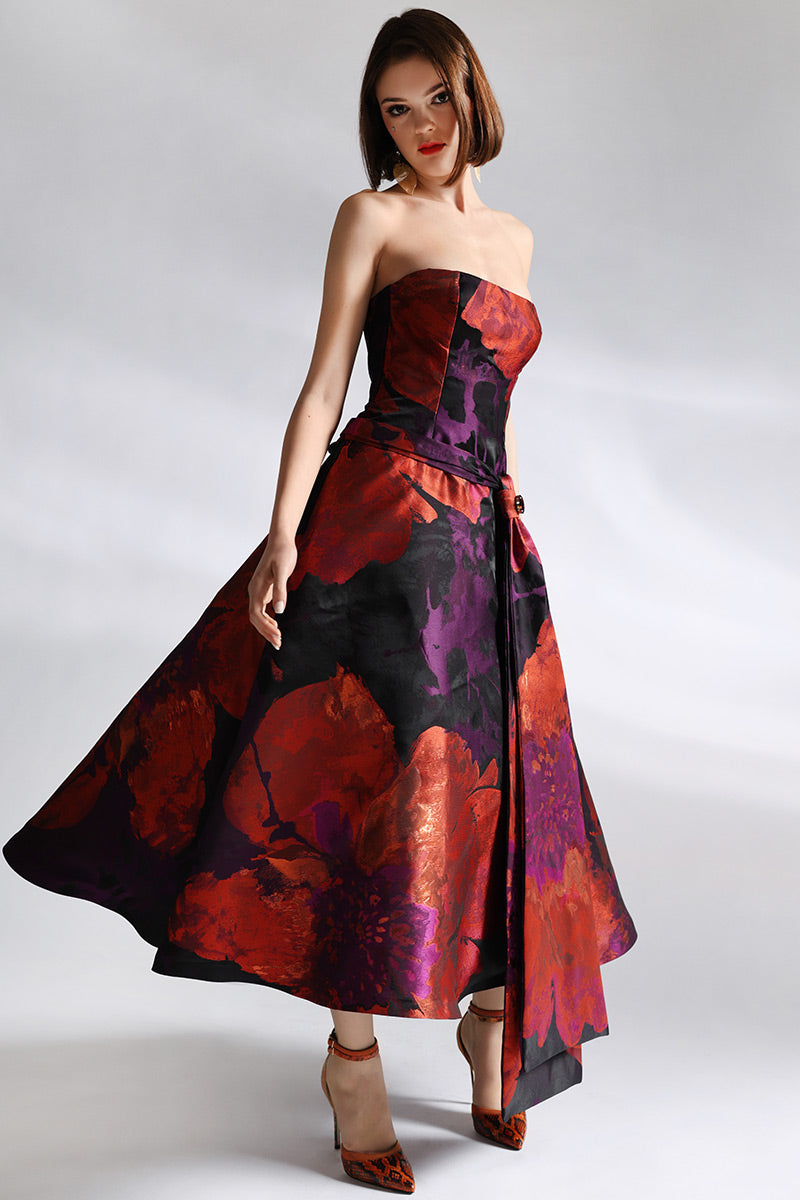 Rochia de ocazie midi din tafta cu corset in forma de A, Freedom