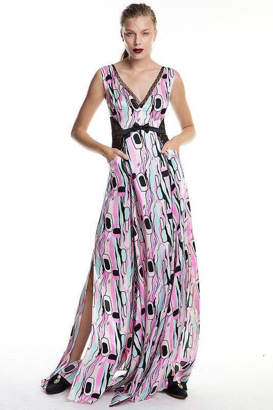 Rochie de matase naturala, cu imprimeu unc branduit, Dreamy