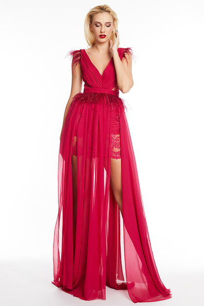 Kaya, rochie lunga din dantela si matase