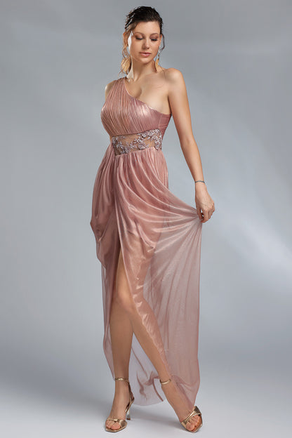 Verona, rochie de seara lunga, asimetrica din matase naturala si dantela