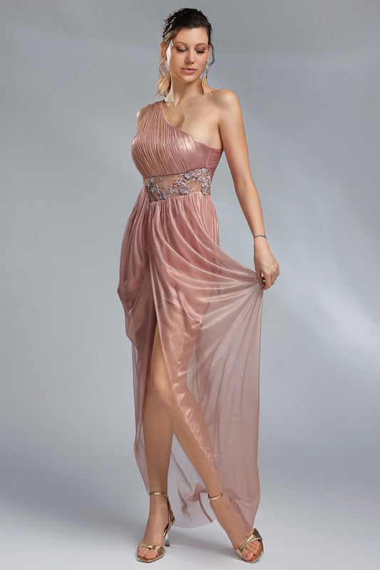 Verona, rochie de seara lunga, asimetrica din matase naturala si dantela