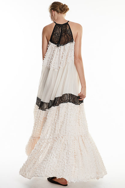 Rochie lunga de zi din matase si dantela R7S18