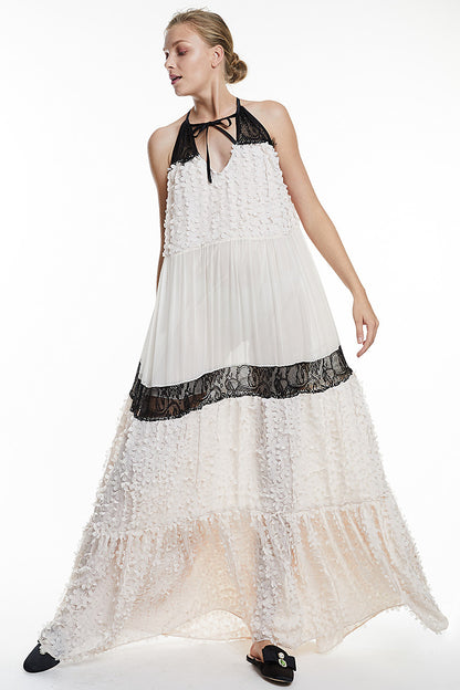 Rochie lunga de zi din matase si dantela R7S18