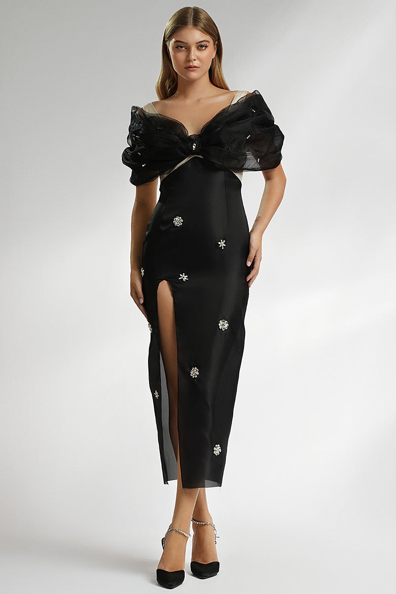 Rochia de seara midi cu maneci Goruna, R7S24