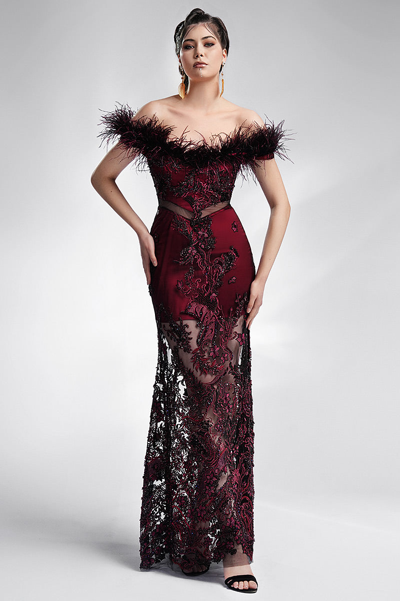 Rochia de seara brodata cu corsaj tip sirena Anastasia